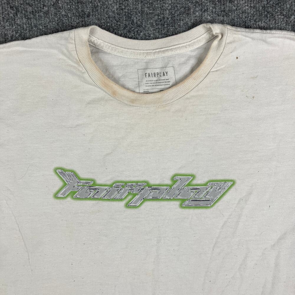 Fairplay T-Shirt Mens‎ L White Green Outline Logo Graphic Minimalist Streetwear